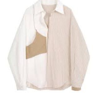 Two-Tone Striped Button-Up Shirt